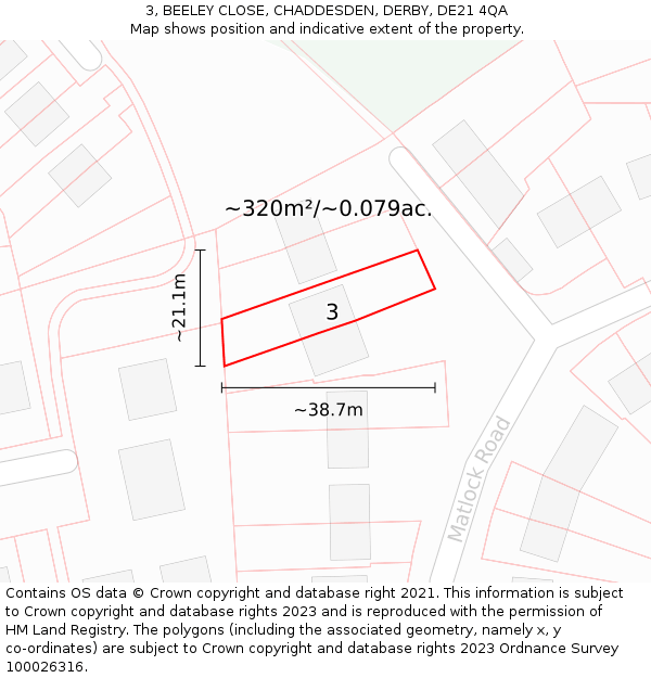 3, BEELEY CLOSE, CHADDESDEN, DERBY, DE21 4QA: Plot and title map