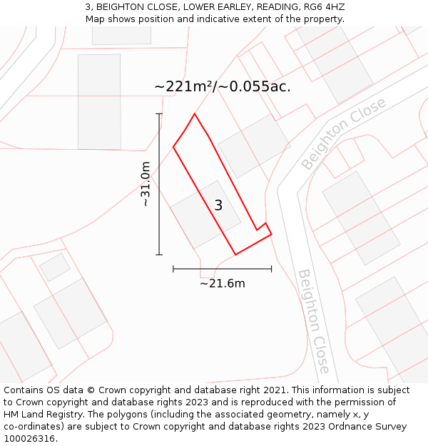 3, BEIGHTON CLOSE, LOWER EARLEY, READING, RG6 4HZ: Plot and title map