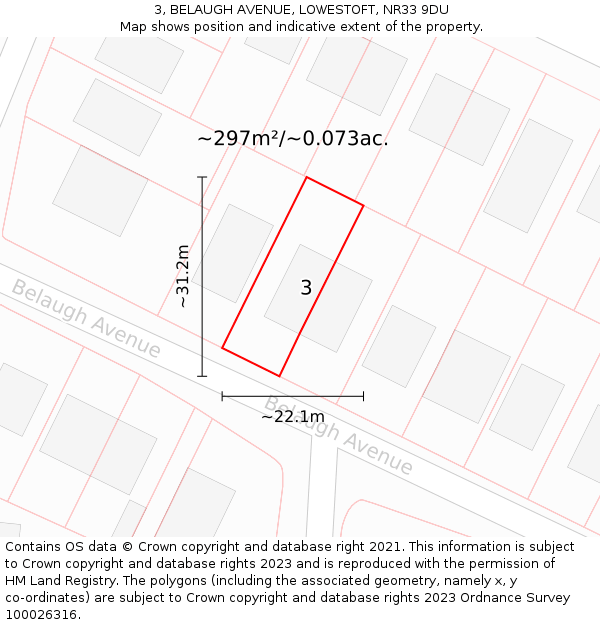 3, BELAUGH AVENUE, LOWESTOFT, NR33 9DU: Plot and title map