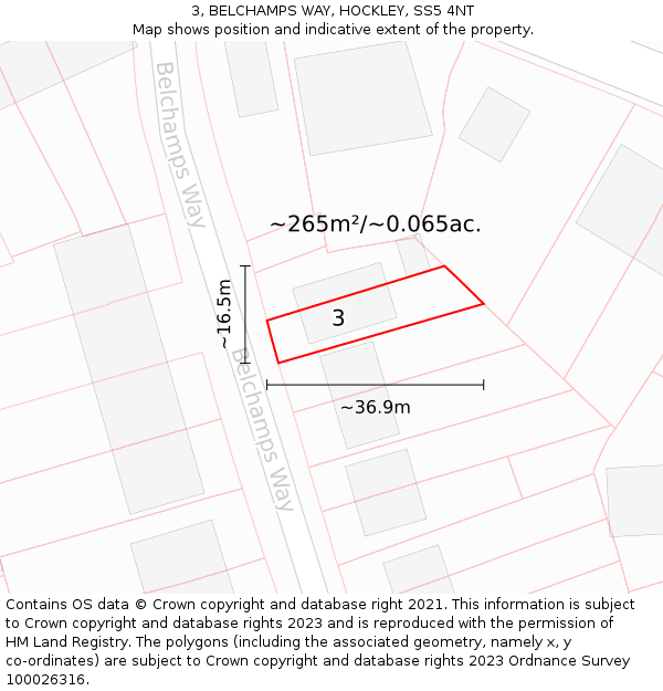 3, BELCHAMPS WAY, HOCKLEY, SS5 4NT: Plot and title map