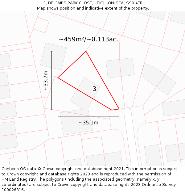 3, BELFAIRS PARK CLOSE, LEIGH-ON-SEA, SS9 4TR: Plot and title map