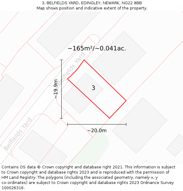 3, BELFIELDS YARD, EDINGLEY, NEWARK, NG22 8BB: Plot and title map