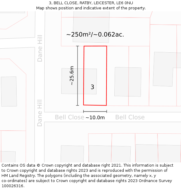 3, BELL CLOSE, RATBY, LEICESTER, LE6 0NU: Plot and title map