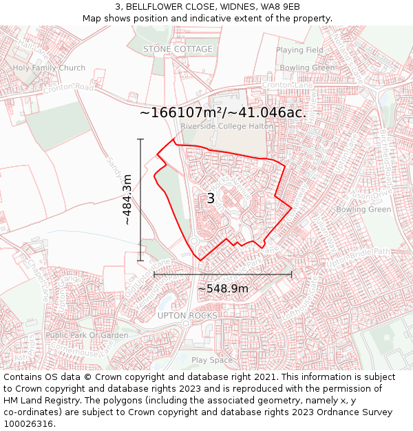 3, BELLFLOWER CLOSE, WIDNES, WA8 9EB: Plot and title map