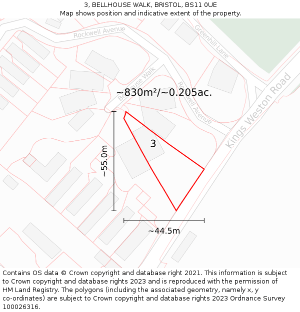 3, BELLHOUSE WALK, BRISTOL, BS11 0UE: Plot and title map