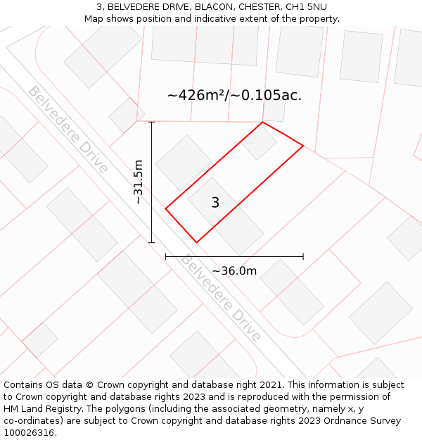 3, BELVEDERE DRIVE, BLACON, CHESTER, CH1 5NU: Plot and title map