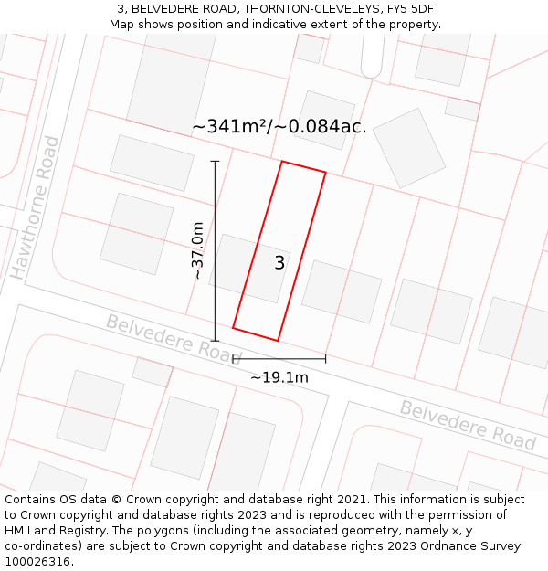 3, BELVEDERE ROAD, THORNTON-CLEVELEYS, FY5 5DF: Plot and title map