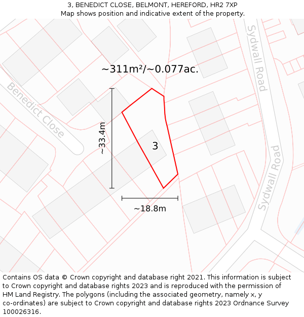3, BENEDICT CLOSE, BELMONT, HEREFORD, HR2 7XP: Plot and title map