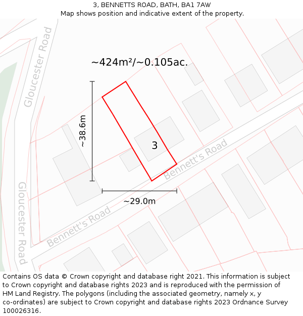 3, BENNETTS ROAD, BATH, BA1 7AW: Plot and title map