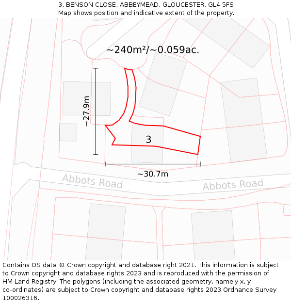 3, BENSON CLOSE, ABBEYMEAD, GLOUCESTER, GL4 5FS: Plot and title map