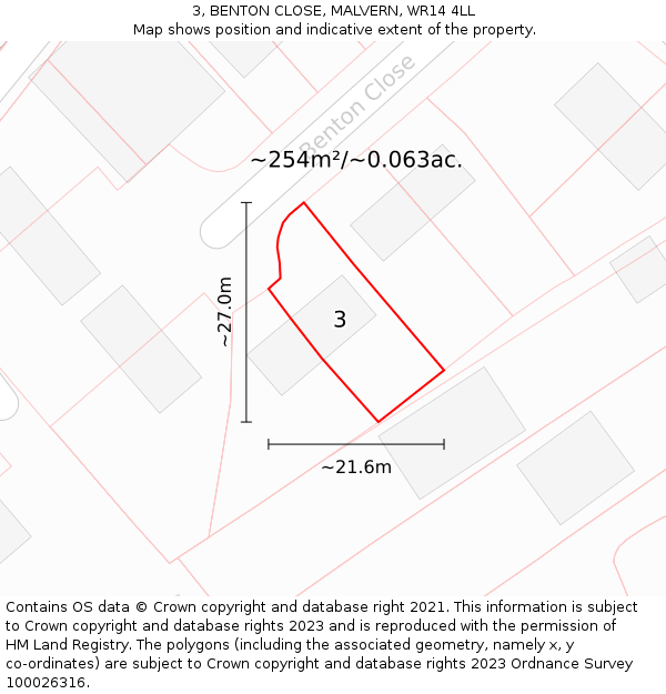 3, BENTON CLOSE, MALVERN, WR14 4LL: Plot and title map