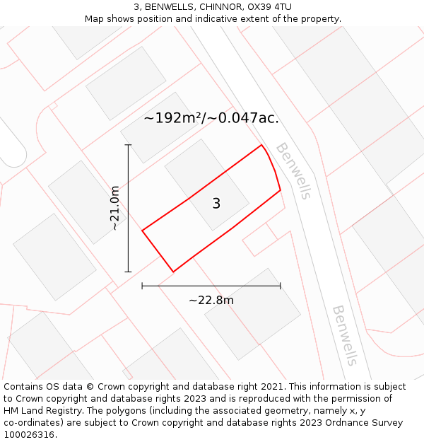 3, BENWELLS, CHINNOR, OX39 4TU: Plot and title map