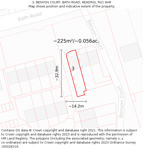 3, BENYON COURT, BATH ROAD, READING, RG1 6HR: Plot and title map