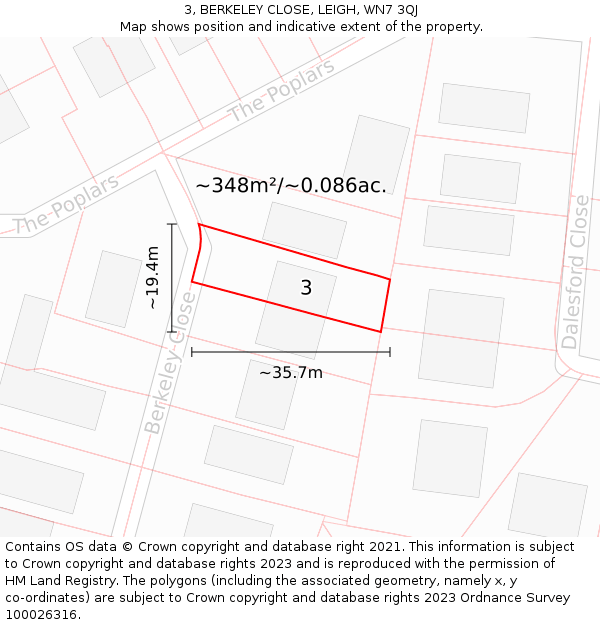 3, BERKELEY CLOSE, LEIGH, WN7 3QJ: Plot and title map