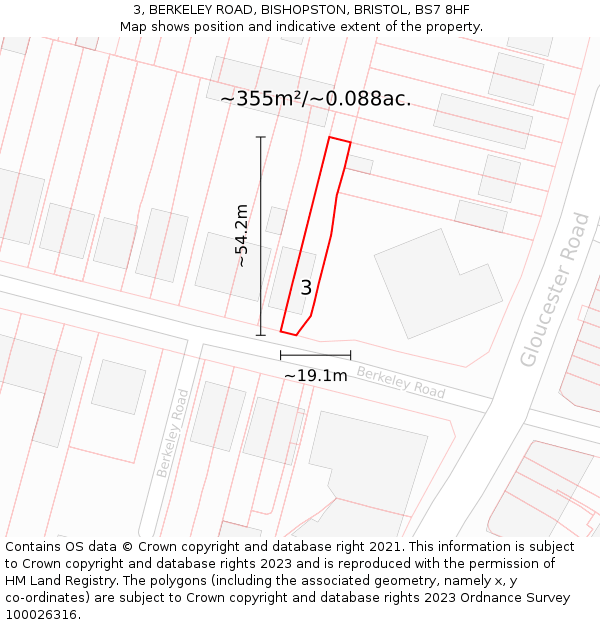 3, BERKELEY ROAD, BISHOPSTON, BRISTOL, BS7 8HF: Plot and title map