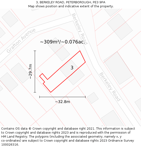 3, BERKELEY ROAD, PETERBOROUGH, PE3 9PA: Plot and title map