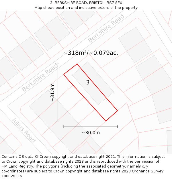 3, BERKSHIRE ROAD, BRISTOL, BS7 8EX: Plot and title map