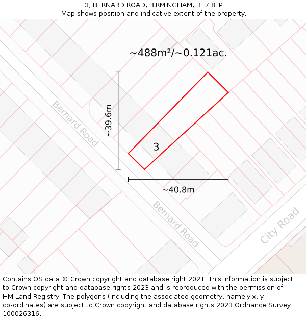3, BERNARD ROAD, BIRMINGHAM, B17 8LP: Plot and title map