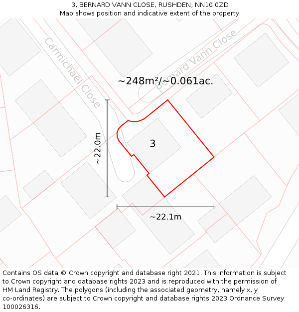3, BERNARD VANN CLOSE, RUSHDEN, NN10 0ZD: Plot and title map