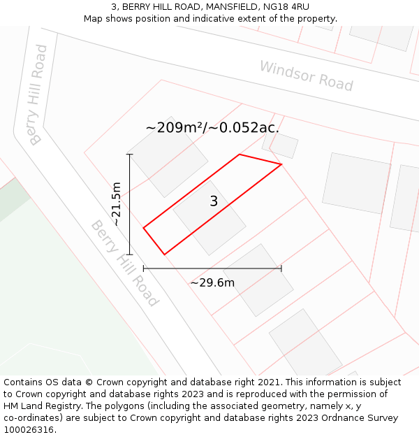 3, BERRY HILL ROAD, MANSFIELD, NG18 4RU: Plot and title map
