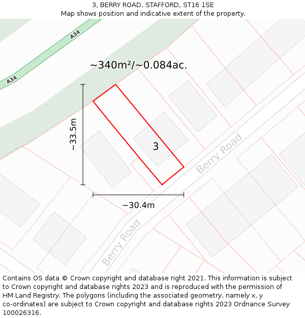 3, BERRY ROAD, STAFFORD, ST16 1SE: Plot and title map
