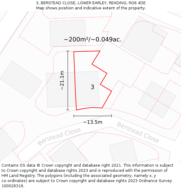 3, BERSTEAD CLOSE, LOWER EARLEY, READING, RG6 4DE: Plot and title map