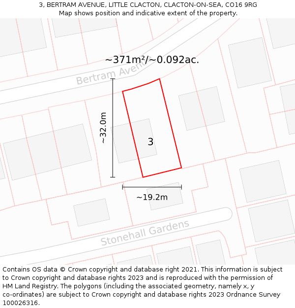 3, BERTRAM AVENUE, LITTLE CLACTON, CLACTON-ON-SEA, CO16 9RG: Plot and title map