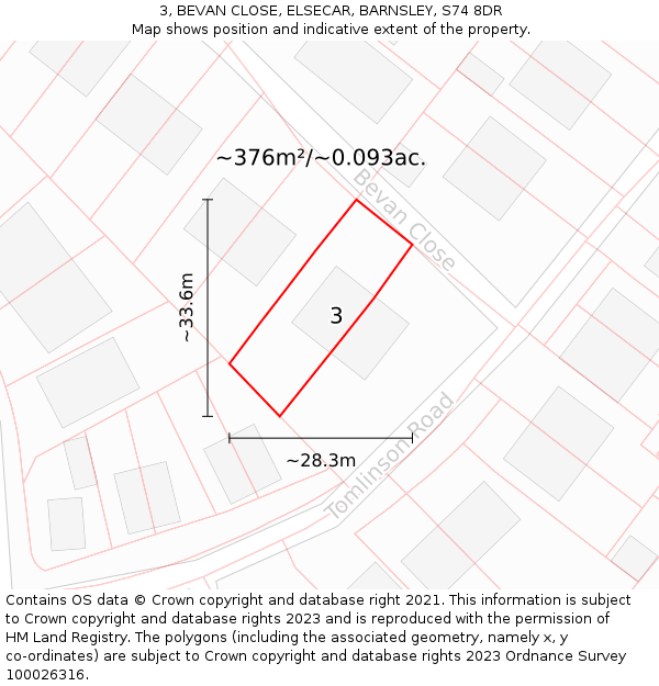 3, BEVAN CLOSE, ELSECAR, BARNSLEY, S74 8DR: Plot and title map