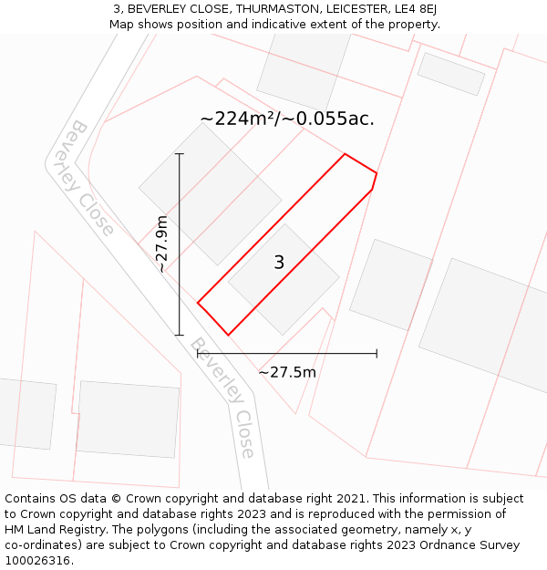 3, BEVERLEY CLOSE, THURMASTON, LEICESTER, LE4 8EJ: Plot and title map