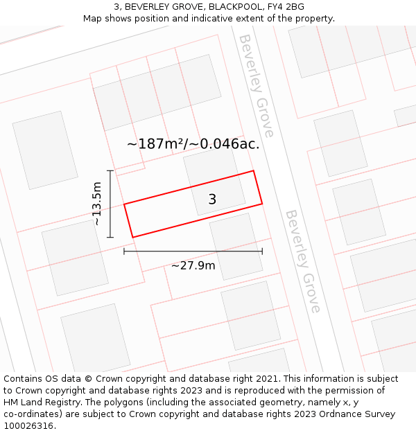 3, BEVERLEY GROVE, BLACKPOOL, FY4 2BG: Plot and title map