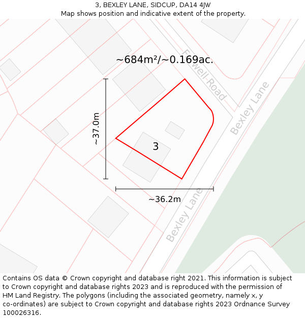 3, BEXLEY LANE, SIDCUP, DA14 4JW: Plot and title map
