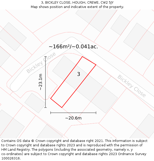 3, BICKLEY CLOSE, HOUGH, CREWE, CW2 5JY: Plot and title map