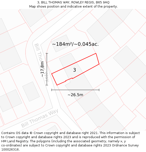 3, BILL THOMAS WAY, ROWLEY REGIS, B65 9AQ: Plot and title map