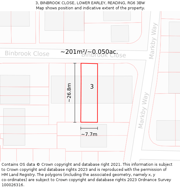 3, BINBROOK CLOSE, LOWER EARLEY, READING, RG6 3BW: Plot and title map
