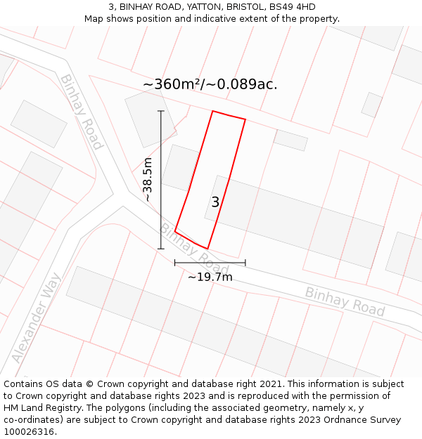 3, BINHAY ROAD, YATTON, BRISTOL, BS49 4HD: Plot and title map