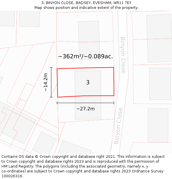 3, BINYON CLOSE, BADSEY, EVESHAM, WR11 7EY: Plot and title map