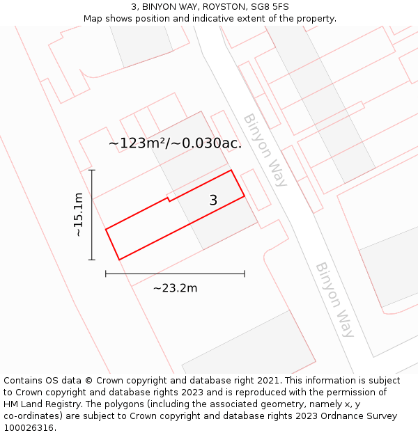 3, BINYON WAY, ROYSTON, SG8 5FS: Plot and title map