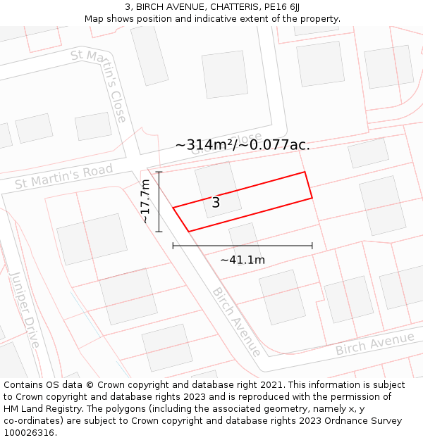 3, BIRCH AVENUE, CHATTERIS, PE16 6JJ: Plot and title map