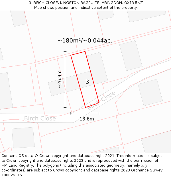 3, BIRCH CLOSE, KINGSTON BAGPUIZE, ABINGDON, OX13 5NZ: Plot and title map