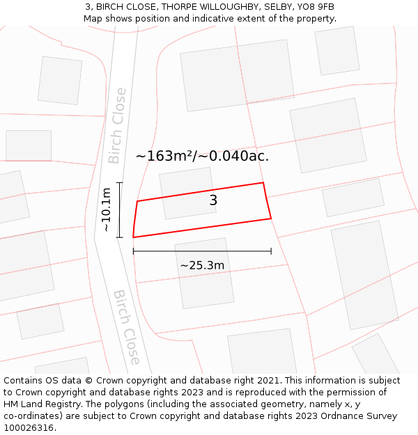 3, BIRCH CLOSE, THORPE WILLOUGHBY, SELBY, YO8 9FB: Plot and title map
