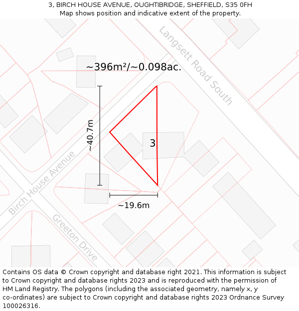 3, BIRCH HOUSE AVENUE, OUGHTIBRIDGE, SHEFFIELD, S35 0FH: Plot and title map