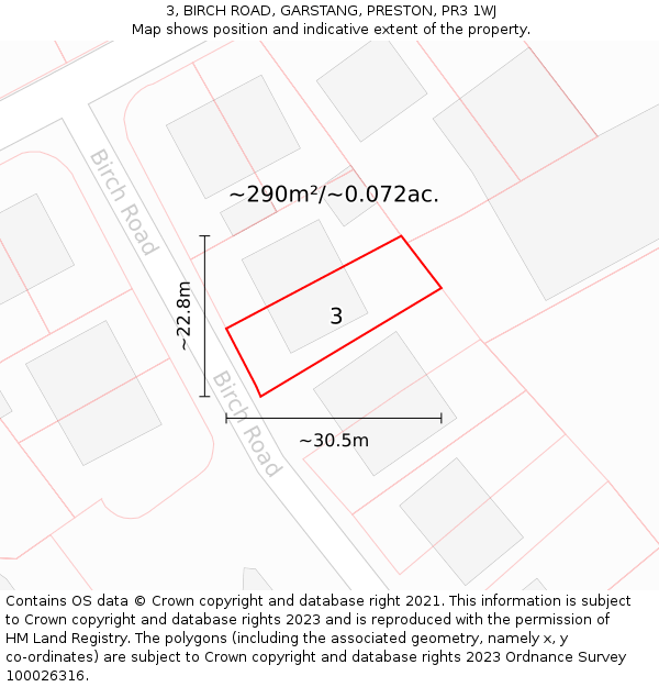 3, BIRCH ROAD, GARSTANG, PRESTON, PR3 1WJ: Plot and title map