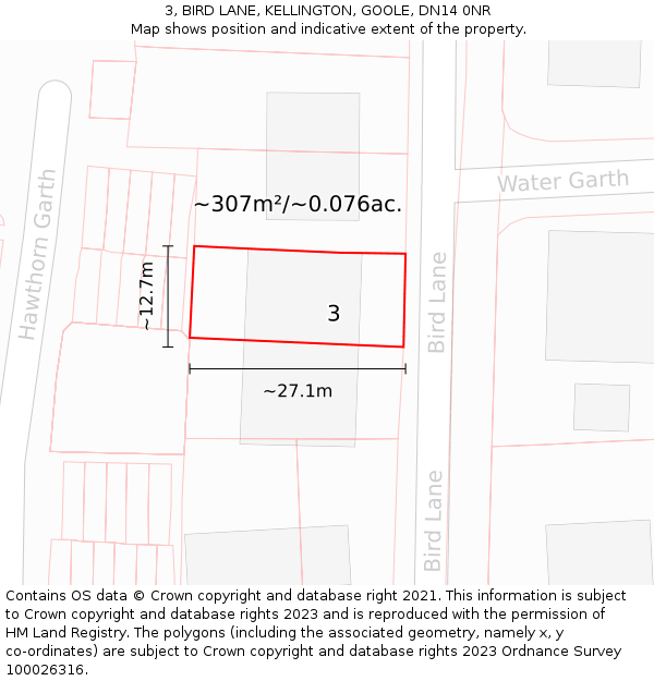 3, BIRD LANE, KELLINGTON, GOOLE, DN14 0NR: Plot and title map
