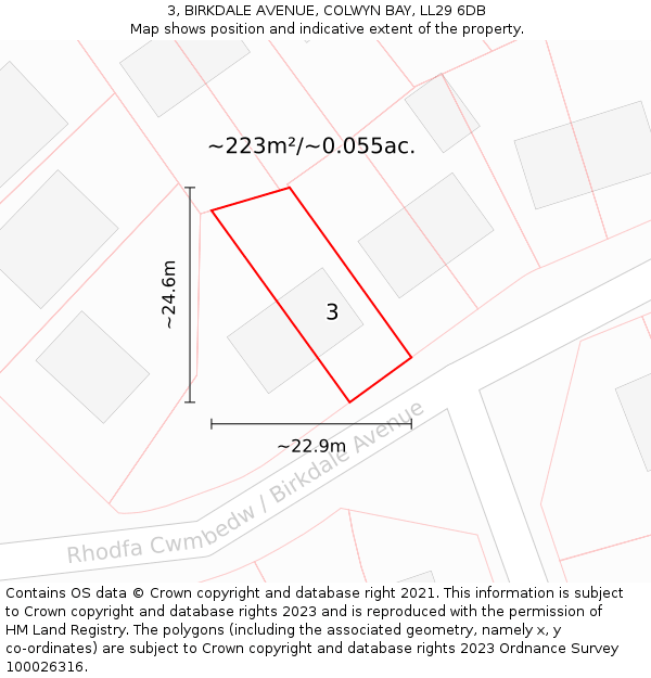 3, BIRKDALE AVENUE, COLWYN BAY, LL29 6DB: Plot and title map