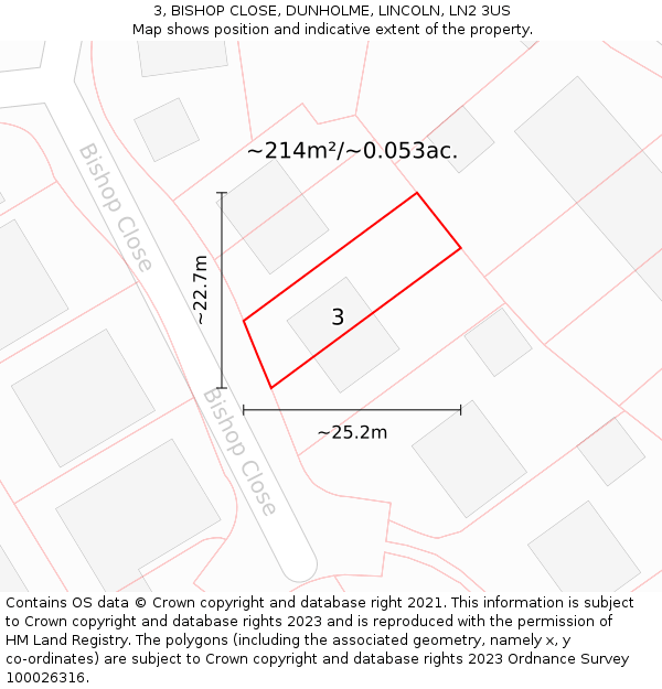 3, BISHOP CLOSE, DUNHOLME, LINCOLN, LN2 3US: Plot and title map