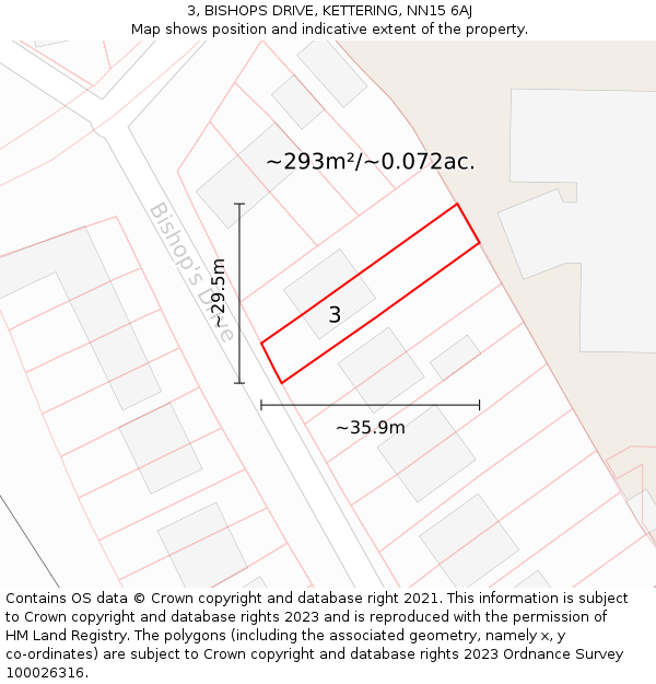 3, BISHOPS DRIVE, KETTERING, NN15 6AJ: Plot and title map