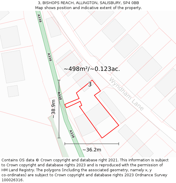 3, BISHOPS REACH, ALLINGTON, SALISBURY, SP4 0BB: Plot and title map