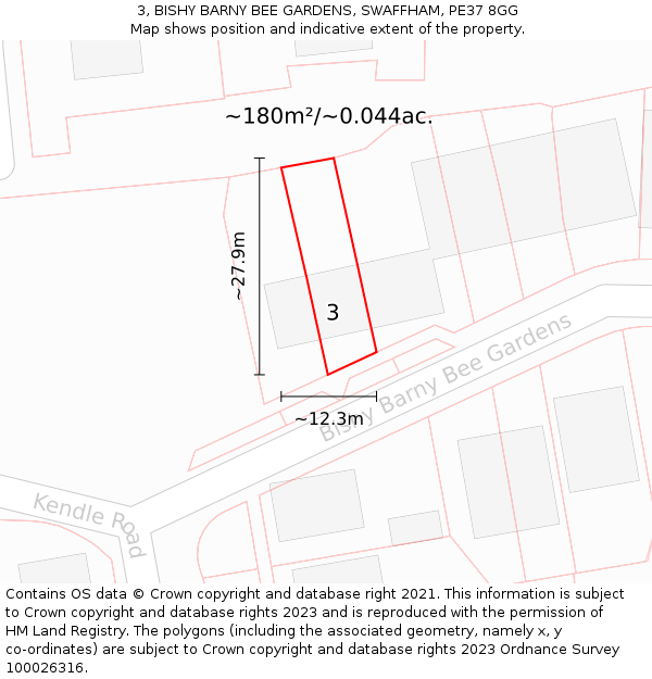 3, BISHY BARNY BEE GARDENS, SWAFFHAM, PE37 8GG: Plot and title map