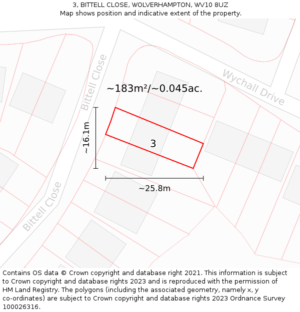 3, BITTELL CLOSE, WOLVERHAMPTON, WV10 8UZ: Plot and title map