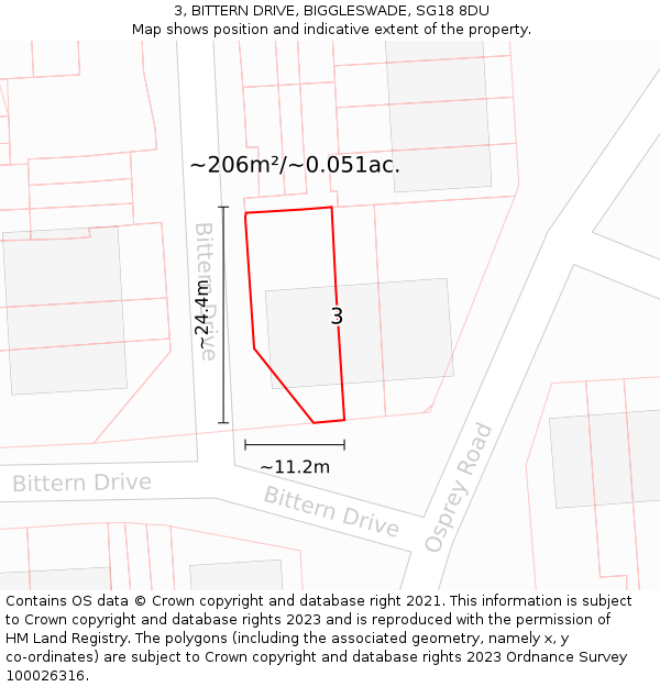 3, BITTERN DRIVE, BIGGLESWADE, SG18 8DU: Plot and title map